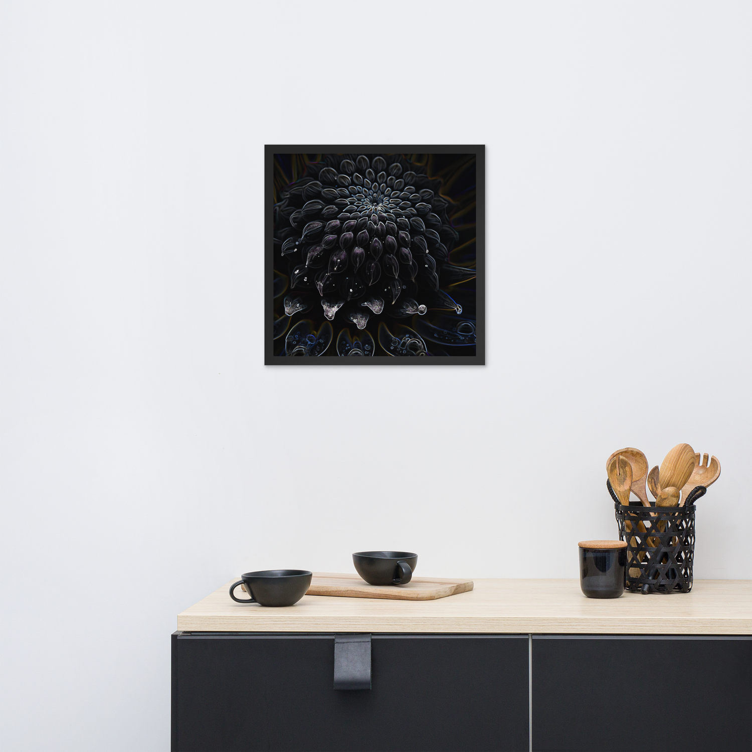 Framed Wall Art - Botanical Floral - Black Dahlia Drama