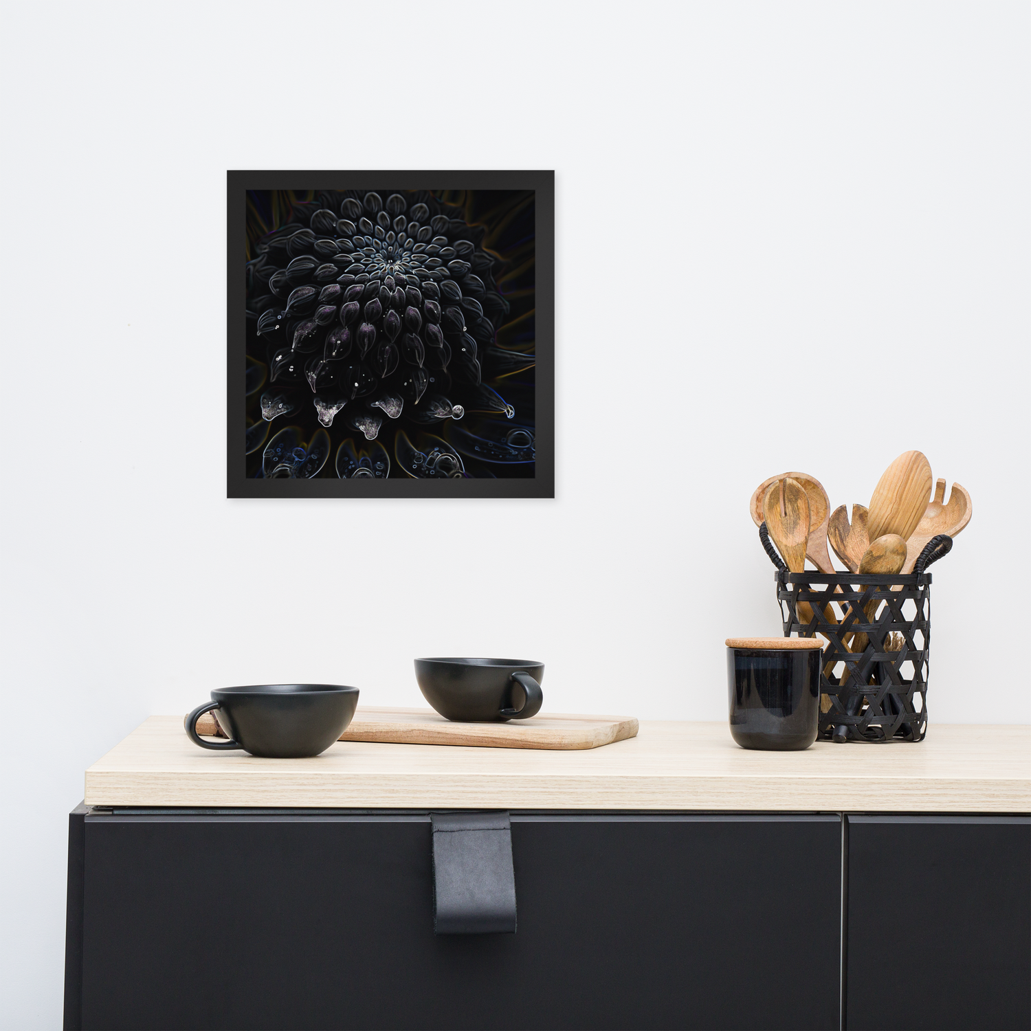 Framed Wall Art - Botanical Floral - Black Dahlia Drama