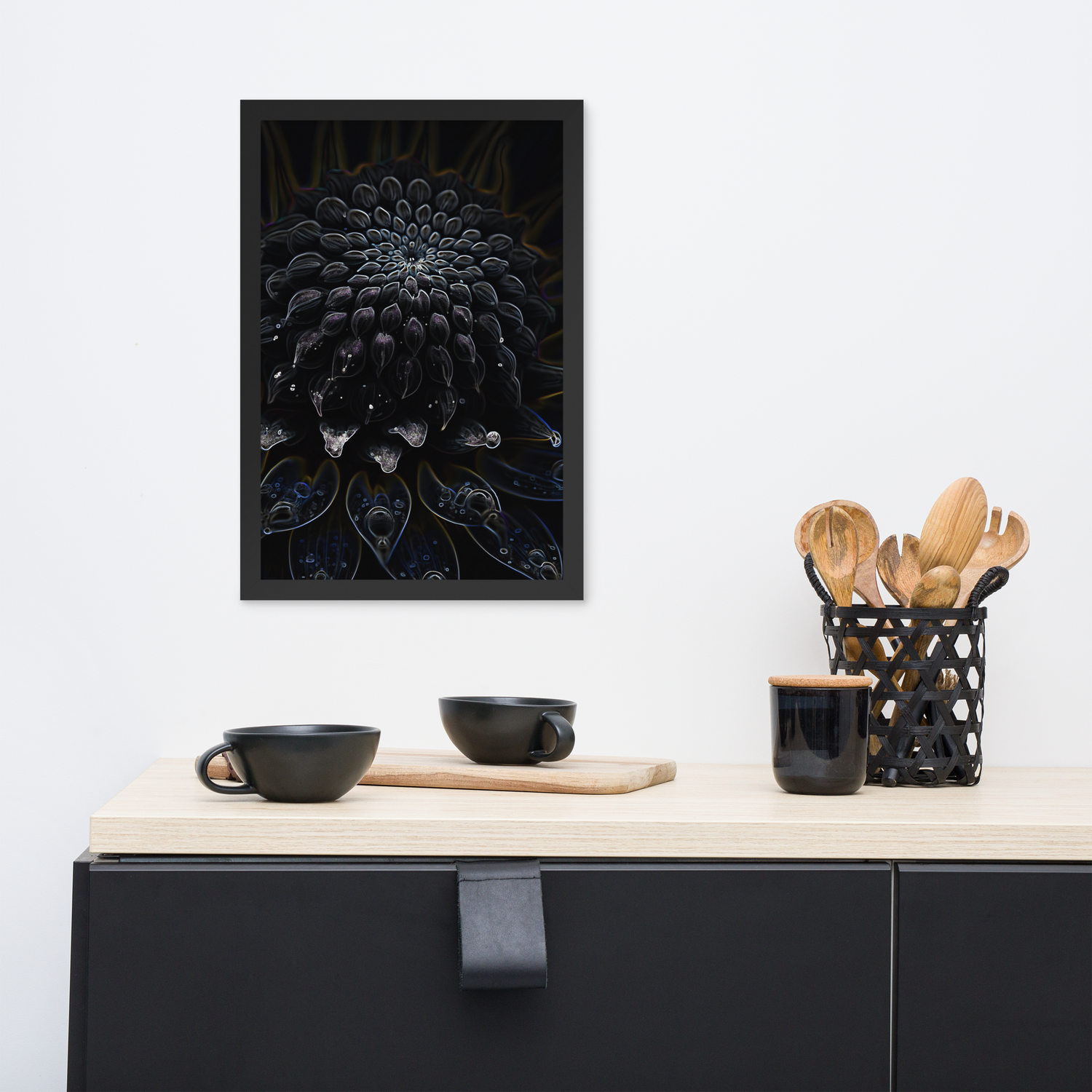 Framed Wall Art - Botanical Floral - Black Dahlia Drama