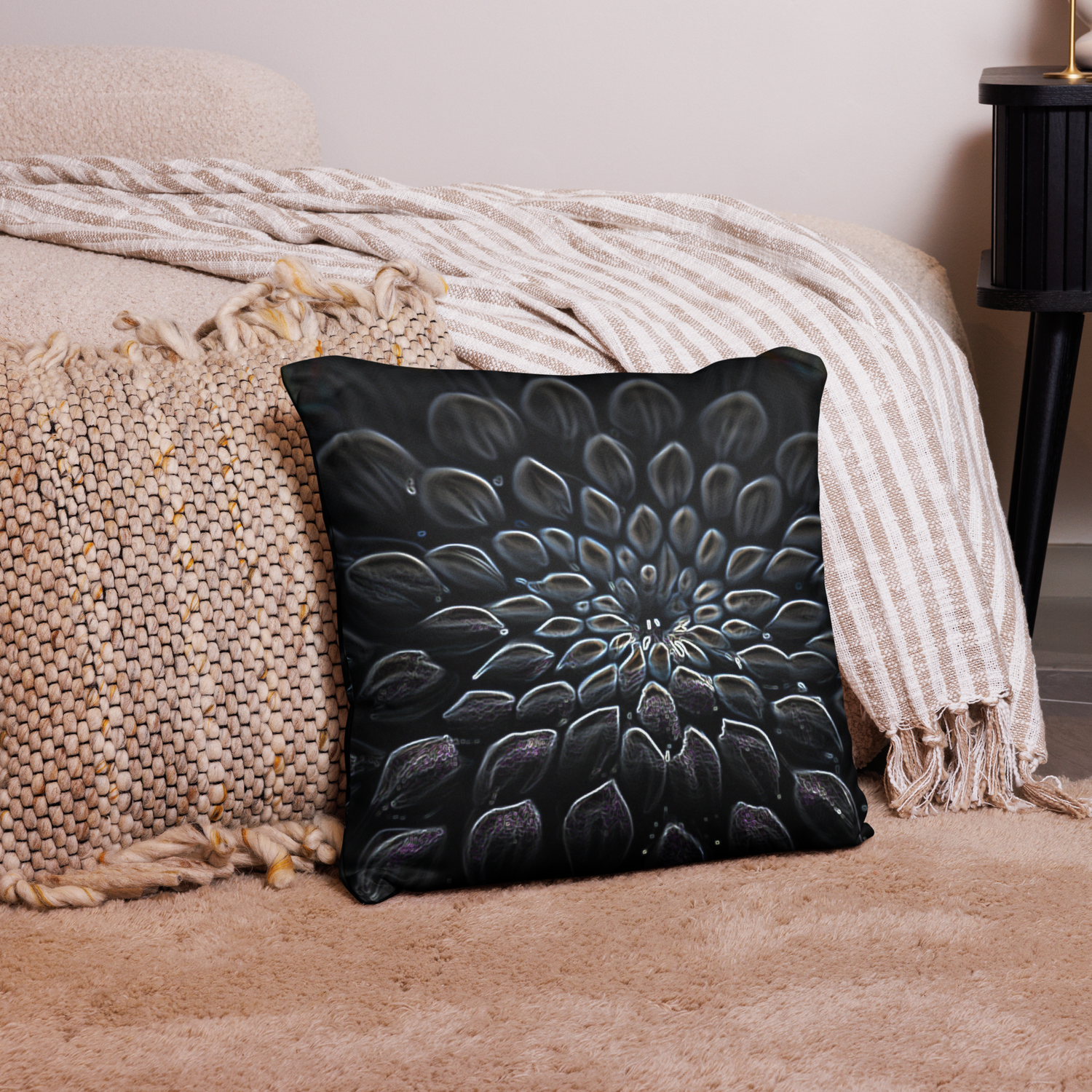 Throw Pillow (with filling) - Black Dahlia Drama