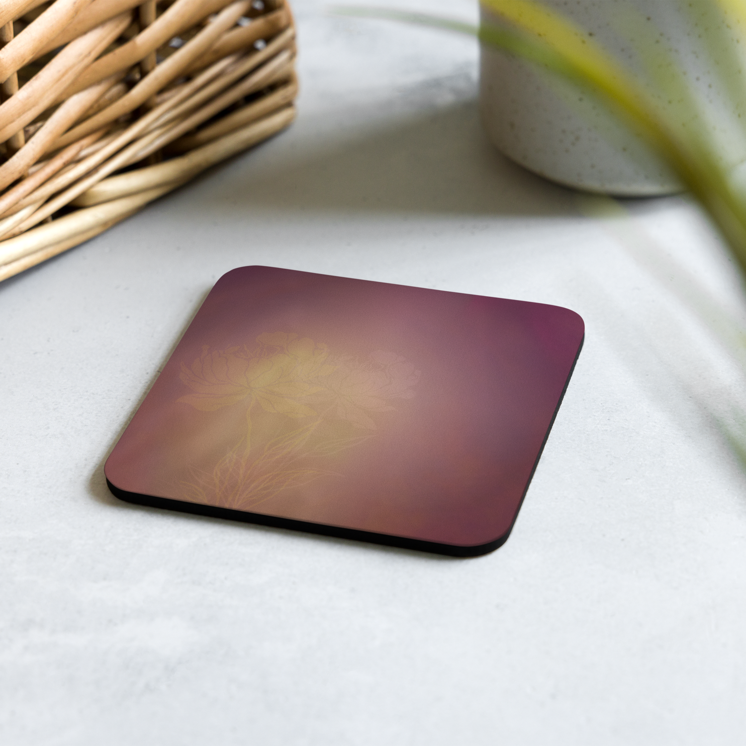 Cork-back coaster - Peachy Keen Peonies