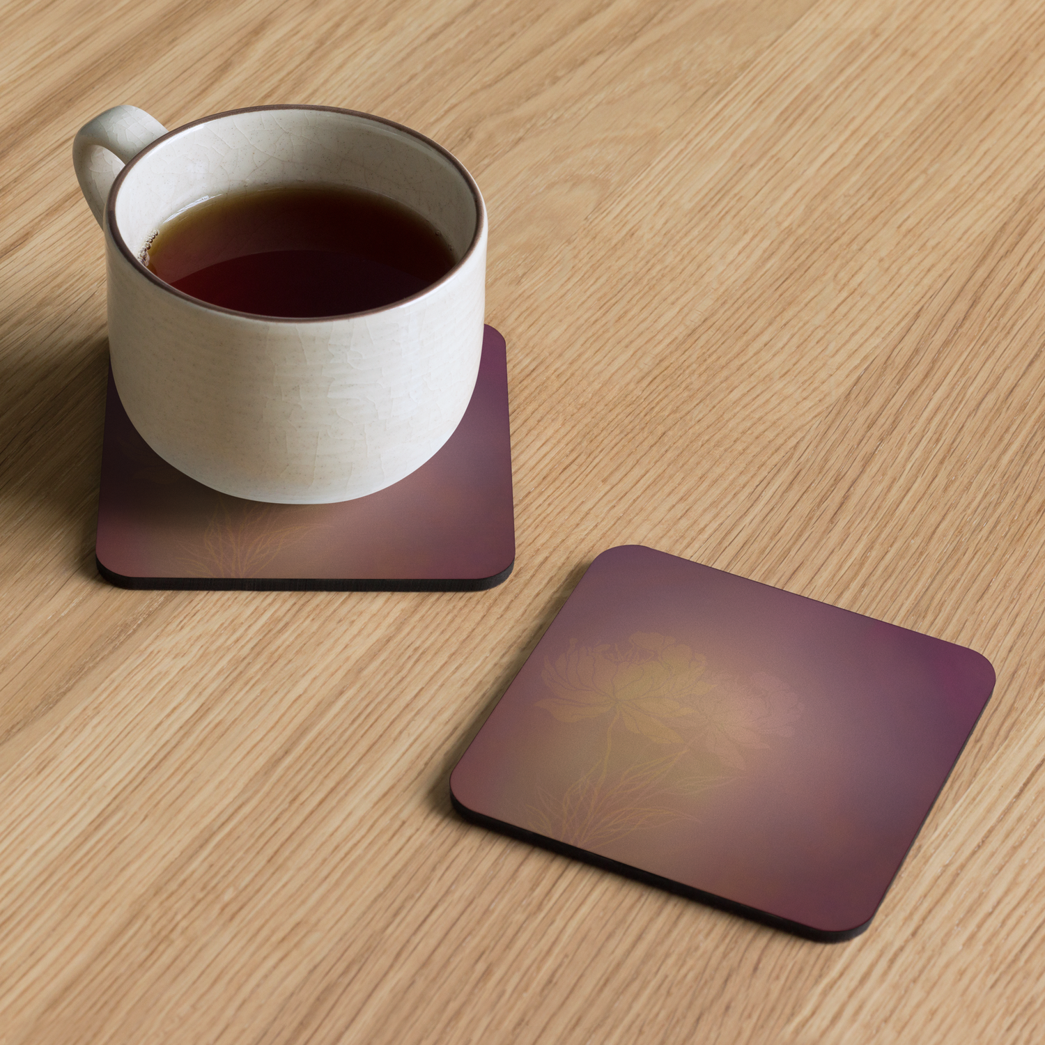 Cork-back coaster - Peachy Keen Peonies