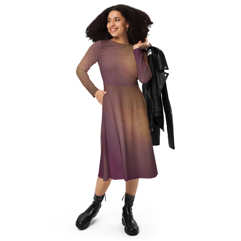 Dress Long sleeve midi - Peachy Keen Peonies