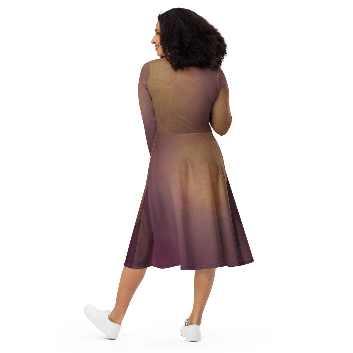 Dress Long sleeve midi - Peachy Keen Peonies