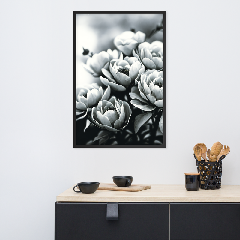 Framed Wall Art - Penciled Peonies