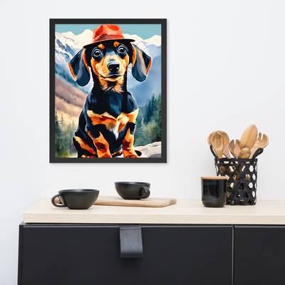 Framed Wall Art - Dachshund Mountaineer Explorer