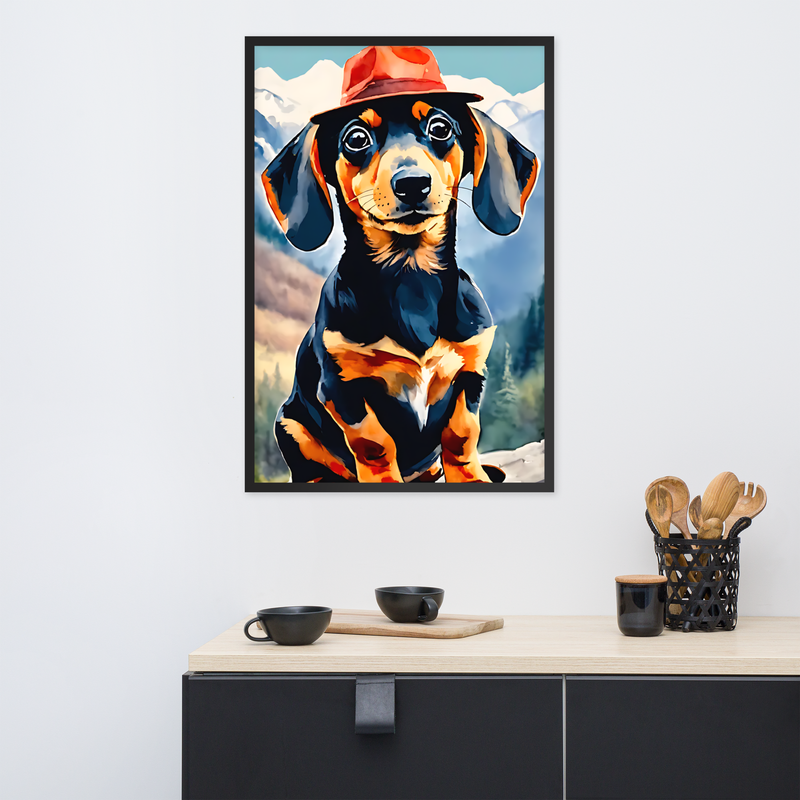 Framed Wall Art - Dachshund Mountaineer Explorer