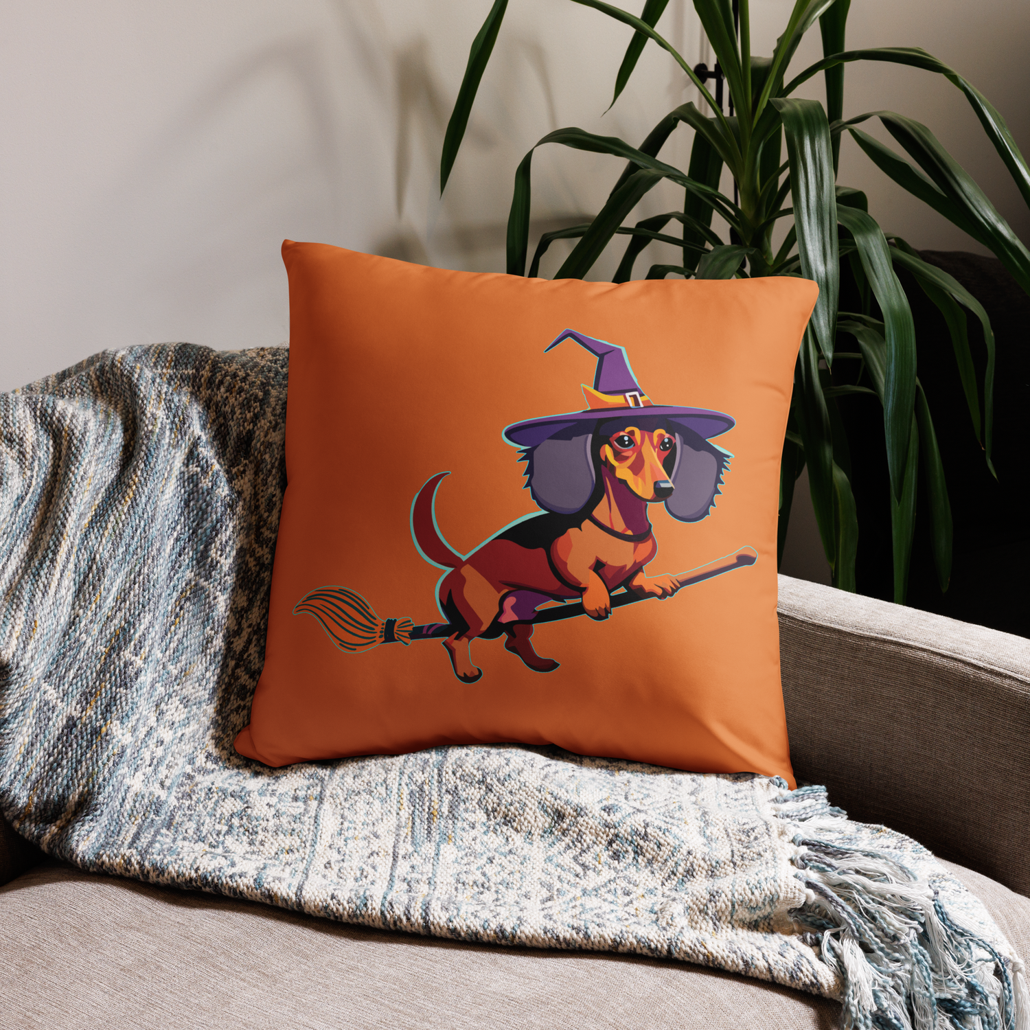 Throw Pillow (case only) - Dachshund Halloweenie - Pumpkin Spice
