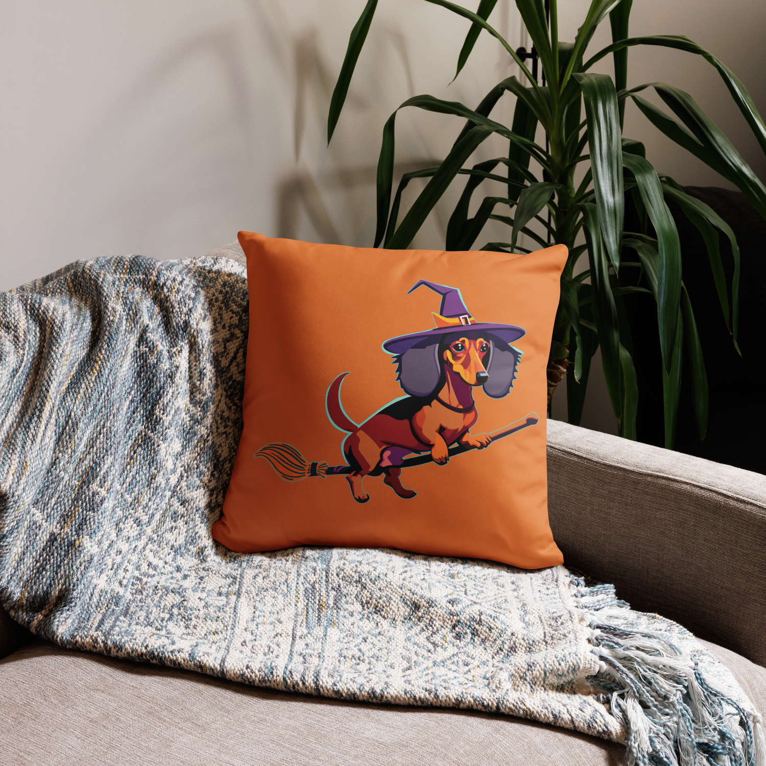 Throw Pillow (case only) - Dachshund Halloweenie - Pumpkin Spice