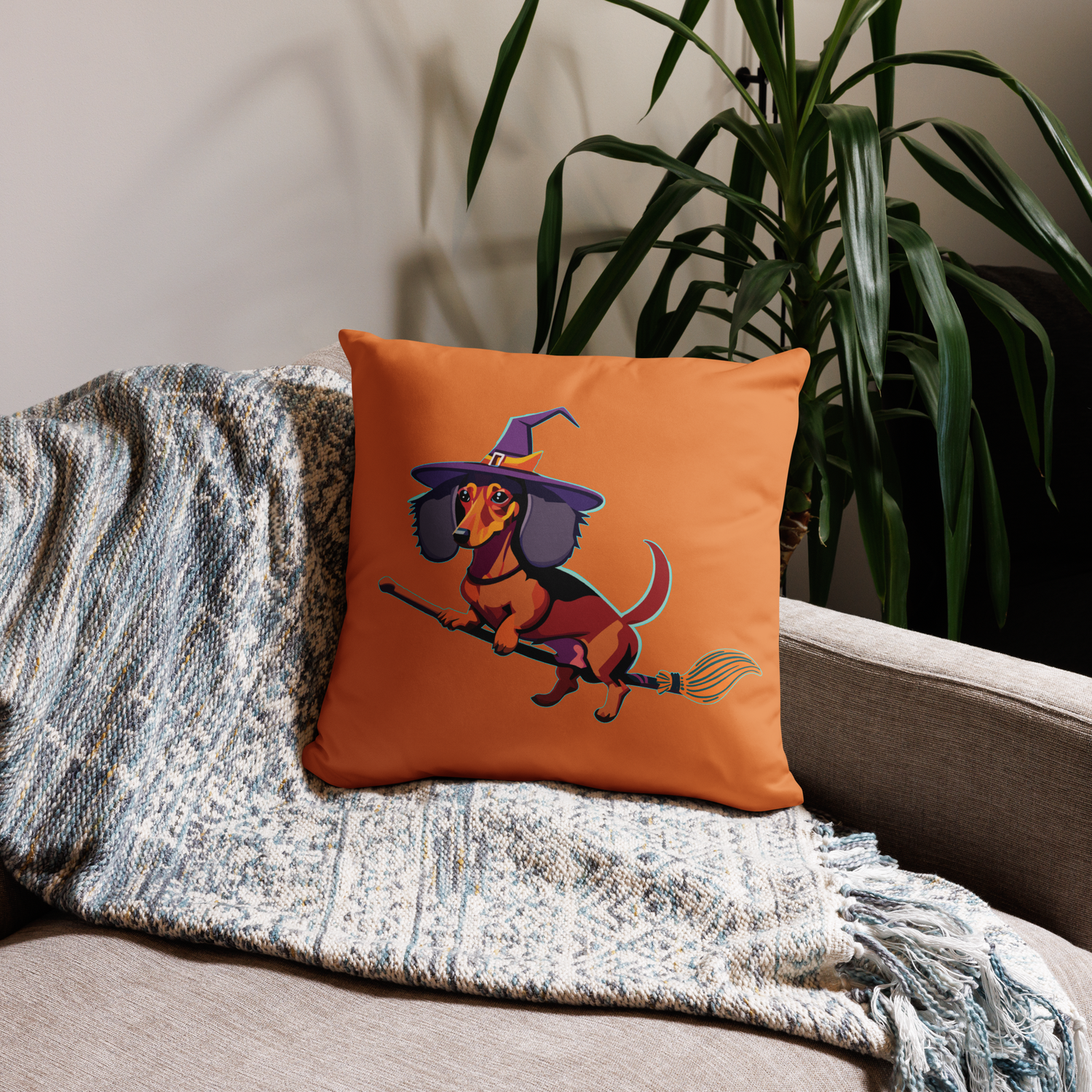 Throw Pillow (case only) - Dachshund Halloweenie - Pumpkin Spice