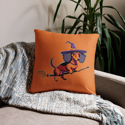 Throw Pillow (with filling) - Dachshund Halloweenie Icon - Pumpkin Spice