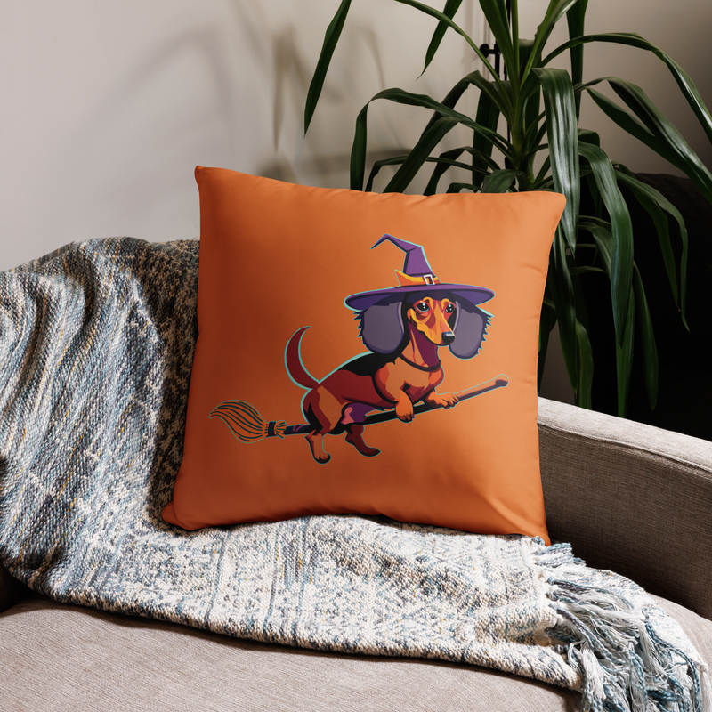 Throw Pillow (with filling) - Dachshund Halloweenie - Pumpkin Spice