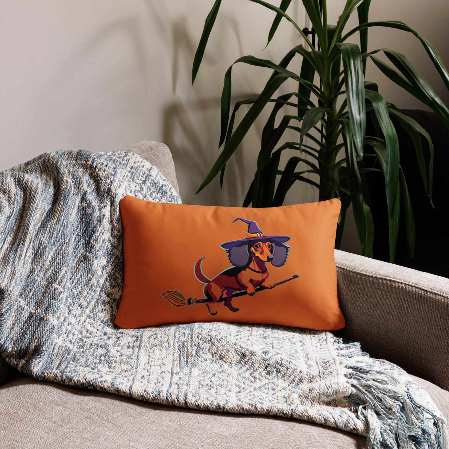 Throw Pillow (with filling) - Dachshund Halloweenie - Pumpkin Spice
