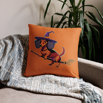 Throw Pillow (with filling) - Dachshund Halloweenie - Pumpkin Spice
