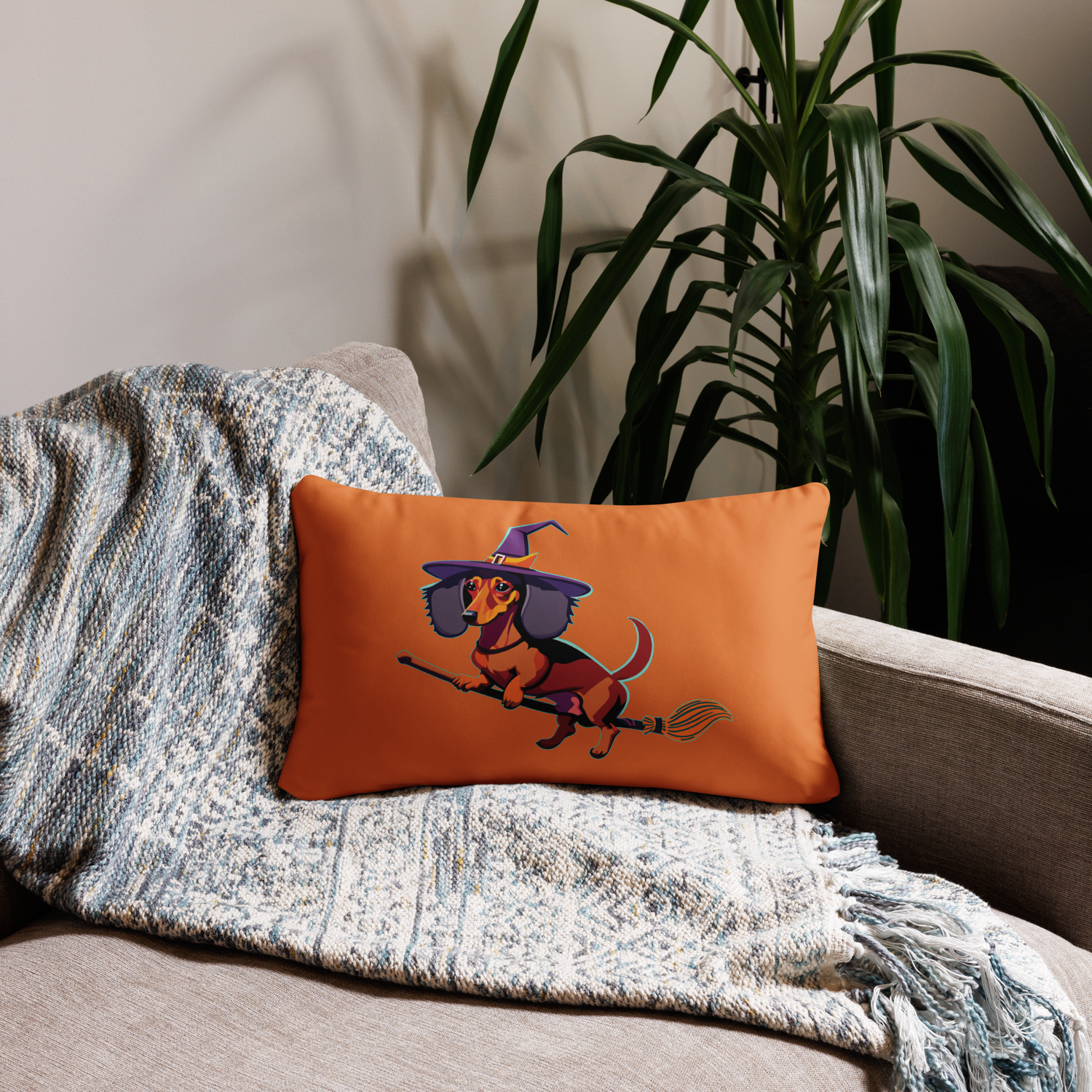 Throw Pillow (with filling) - Dachshund Halloweenie - Pumpkin Spice