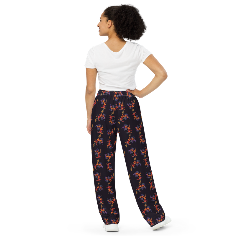 Unisex wide-leg pants - Dachshund Halloweenie Witch