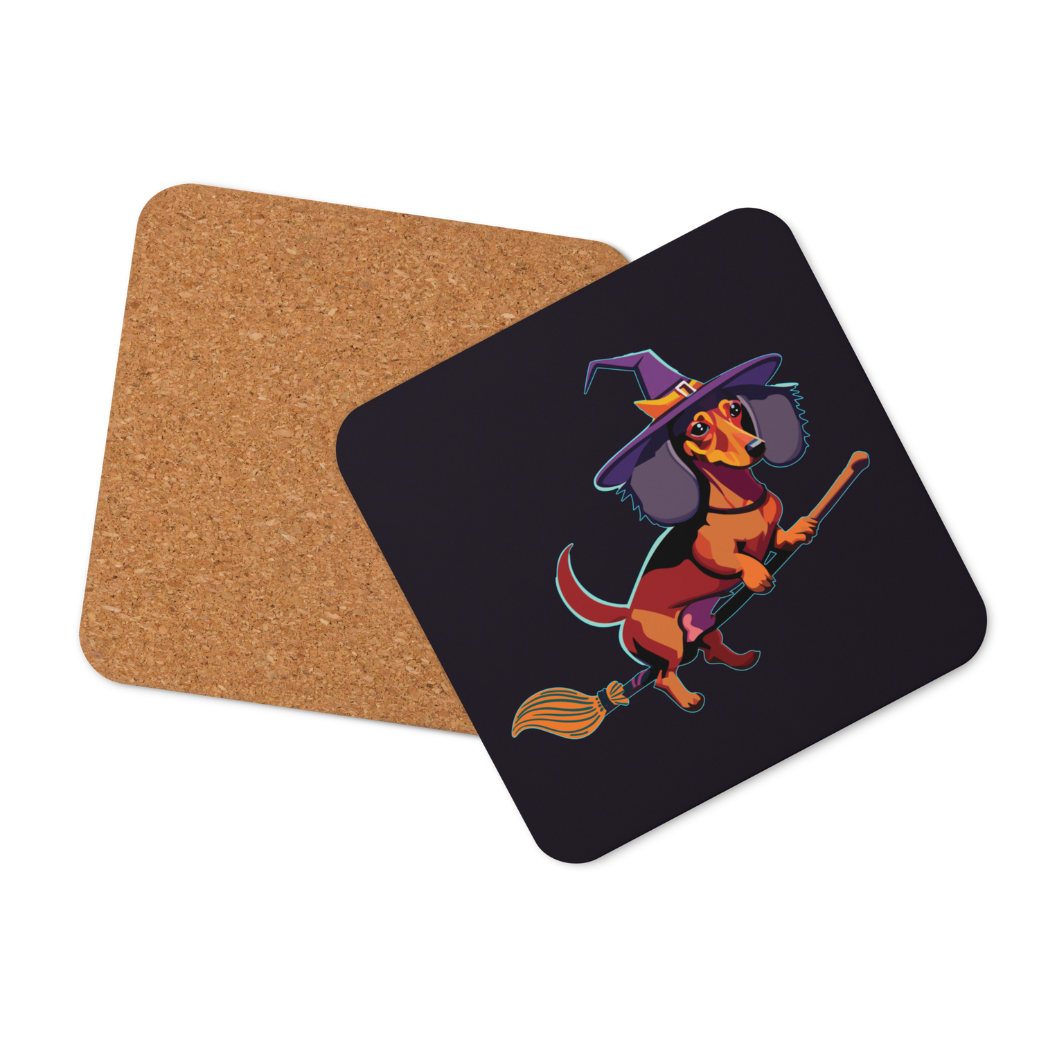 Cork-back coaster - Dachshund Halloweenie - Midnight