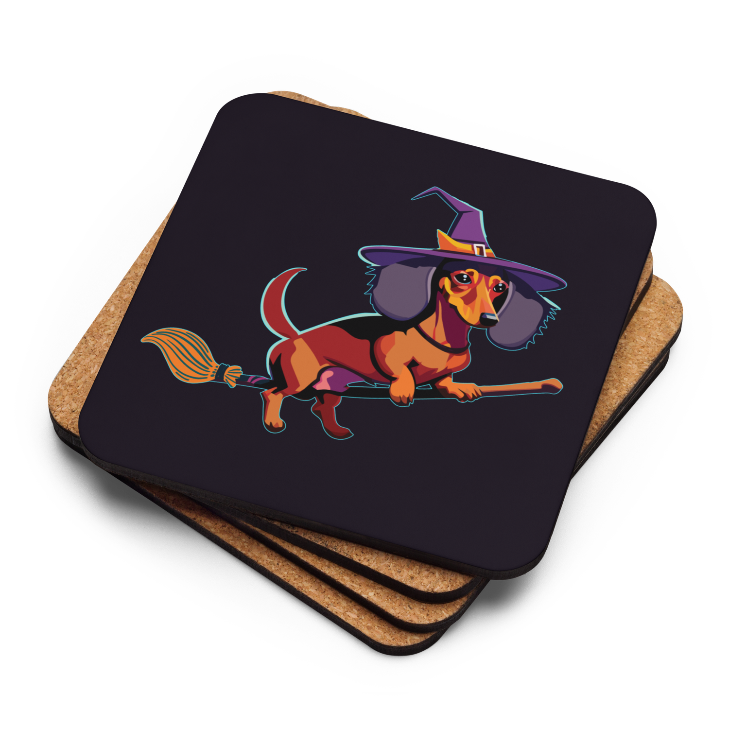 Cork-back coaster - Dachshund Halloweenie - Midnight