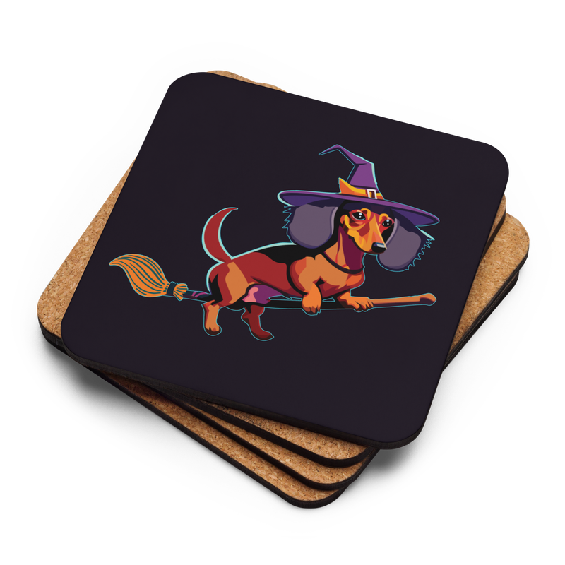 Cork-back coaster - Dachshund Halloweenie - Midnight