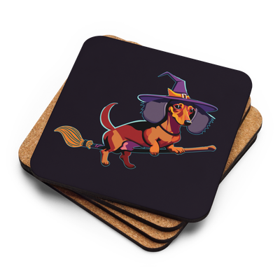 Cork-back coaster - Dachshund Halloweenie - Midnight