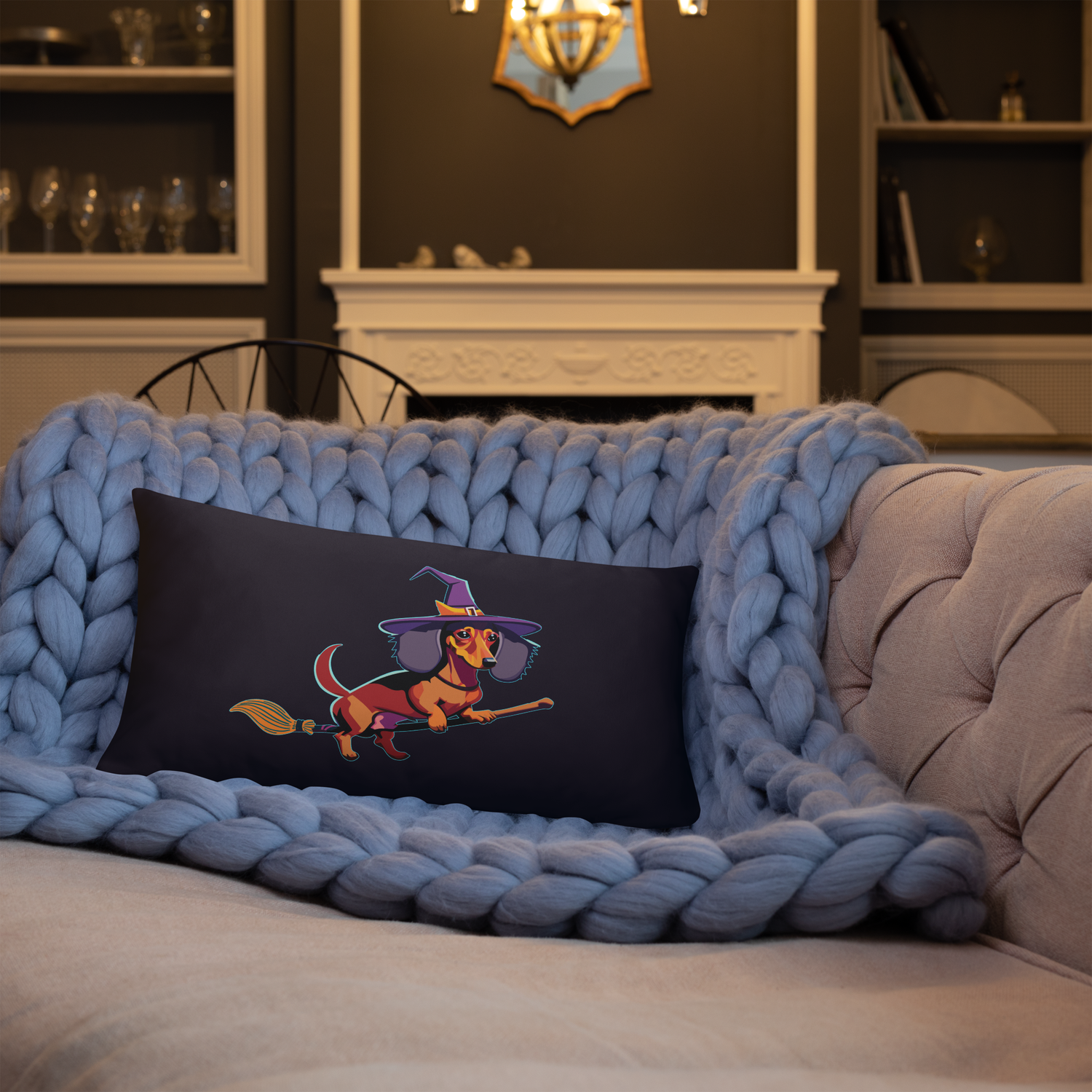 Throw Pillow (with filling) - Dachshund Halloweenie - Midnight