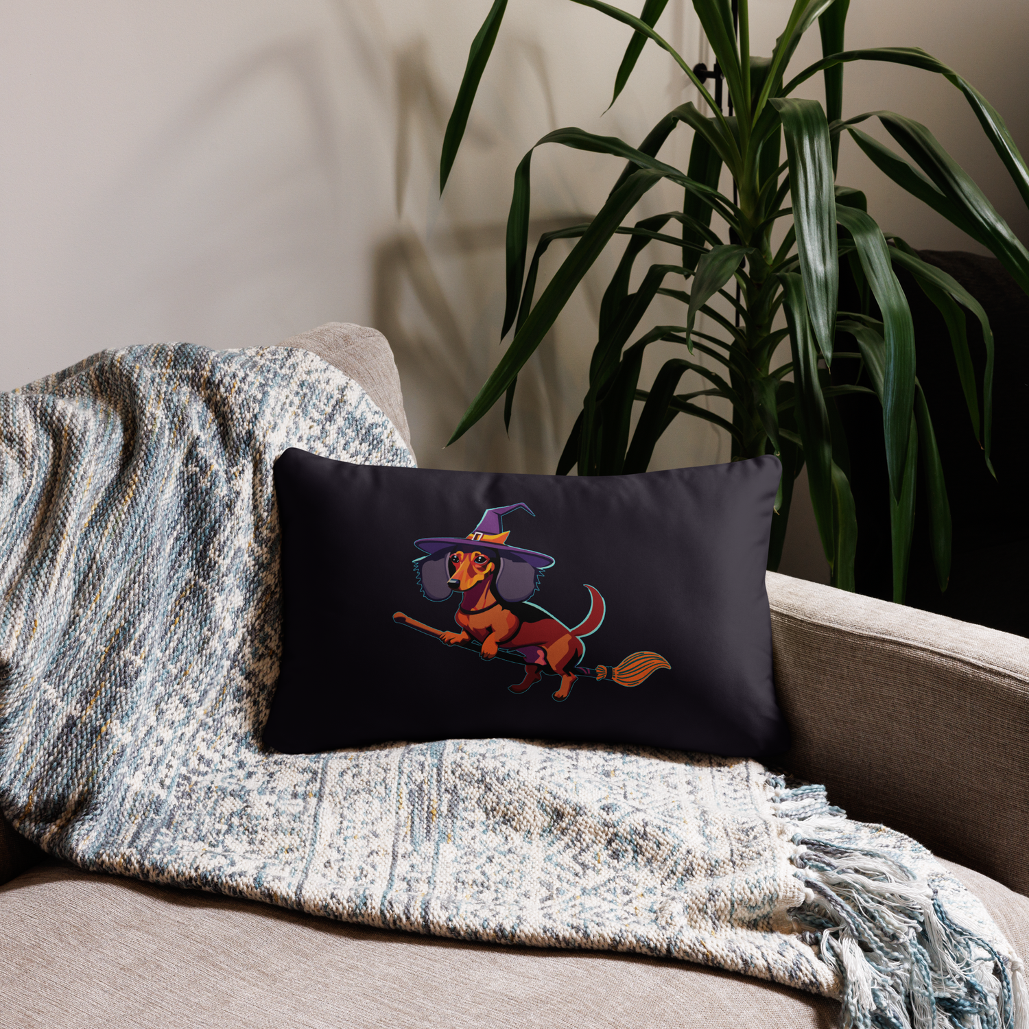 Throw Pillow (case only) - Dachshund Halloweenie - Midnight