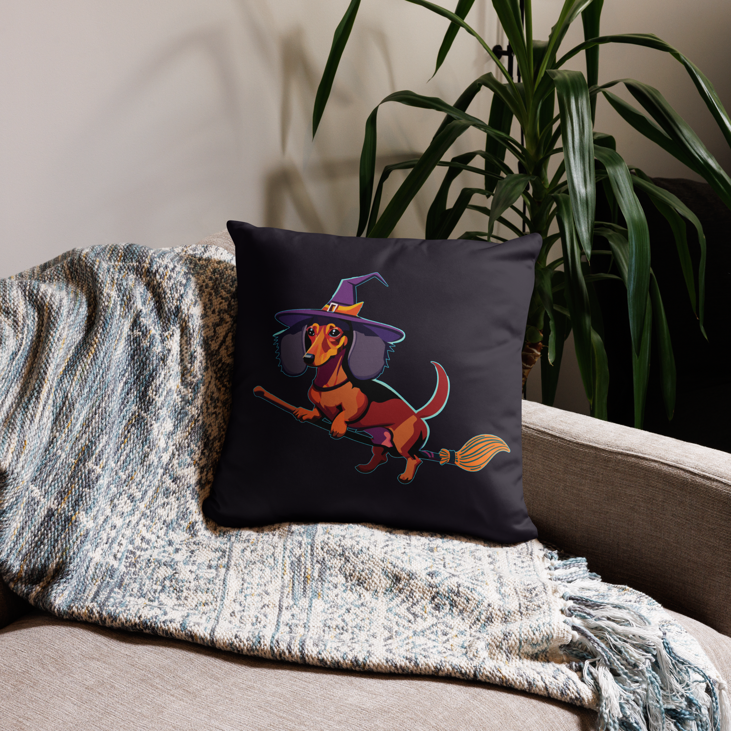 Throw Pillow (case only) - Dachshund Halloweenie - Midnight