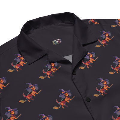 Unisex button shirt - Dachshund Halloweenie Witch