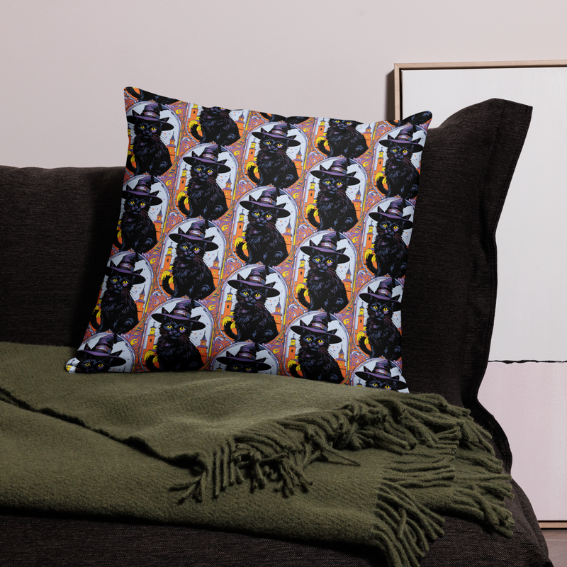 Throw Pillow (case only) - Halloween - Black Cat Witch