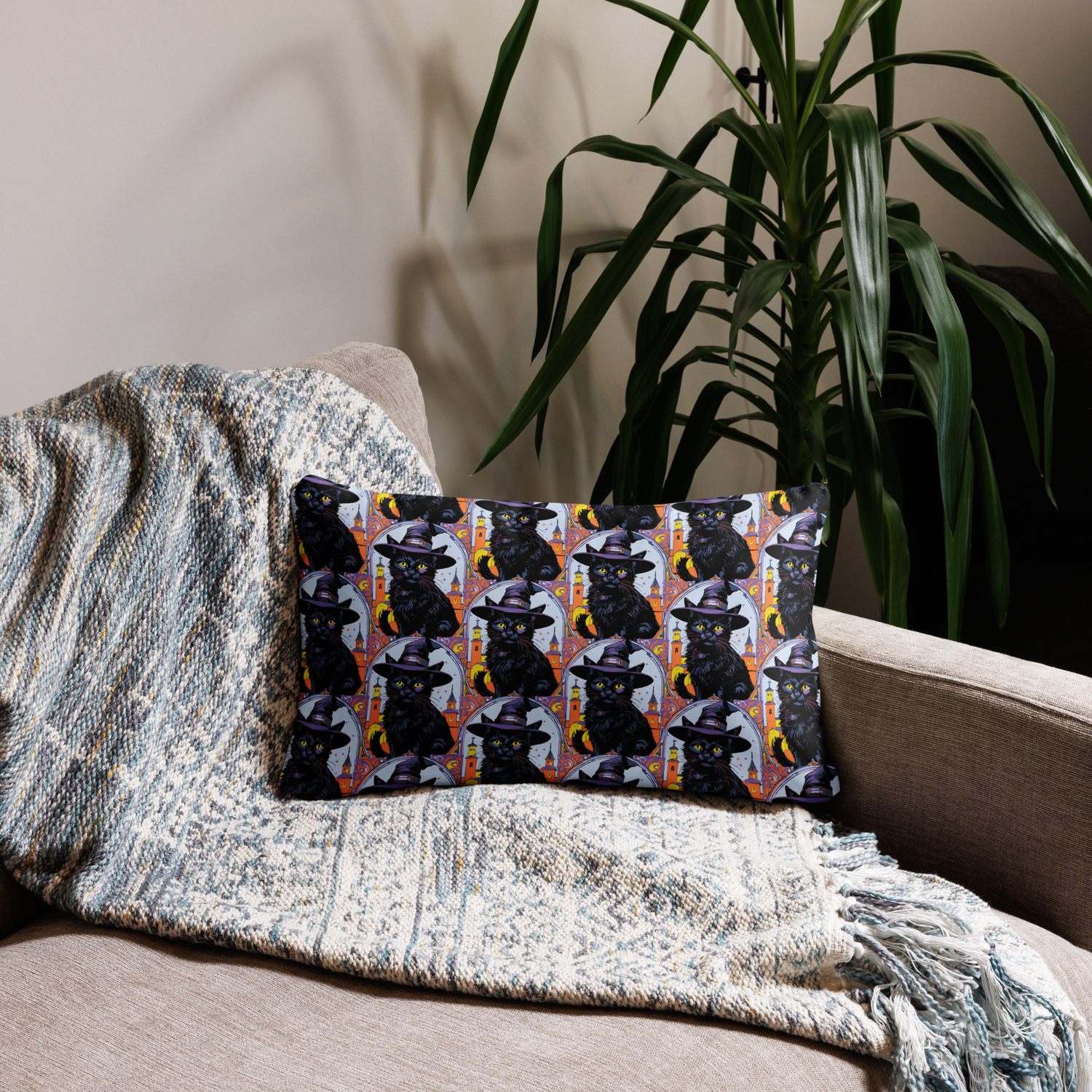 Throw Pillow (with filling) - Halloween - Black Cat Witch
