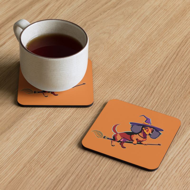 Cork-back coaster - Dachshund Halloweenie - Pumpkin Spice