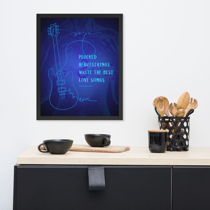 Framed Wall Art - Heartstring Guitars - Blue (Overlaid-Prose)
