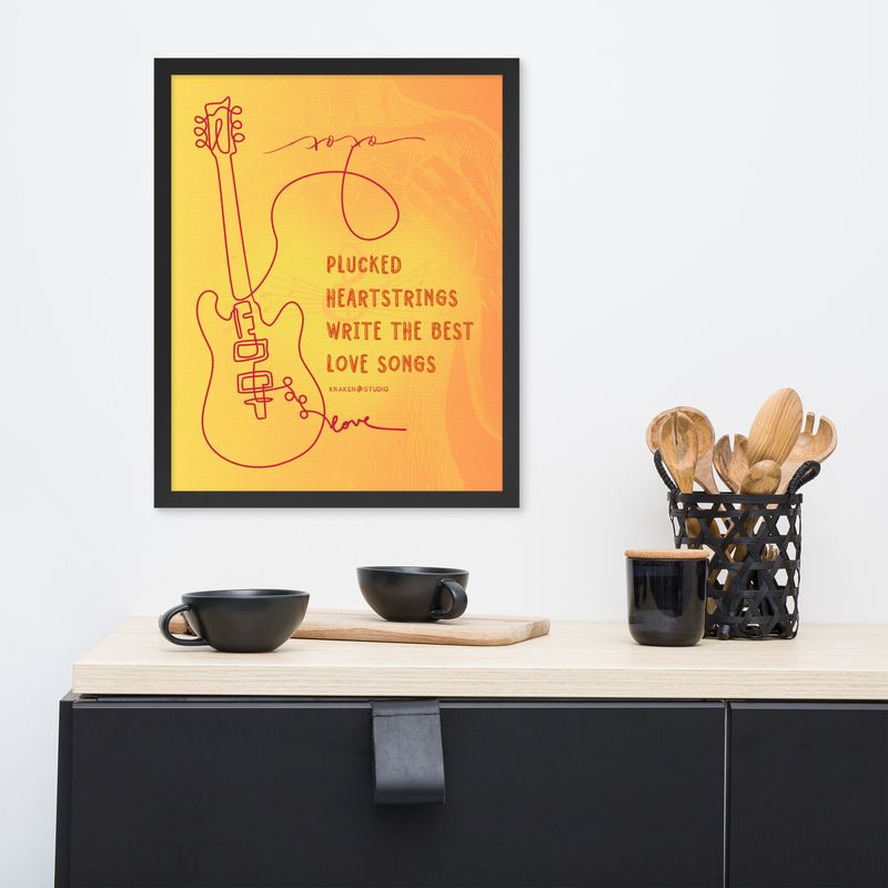Framed Wall Art - Heartstring Guitars - Orange (Overlaid-Prose)