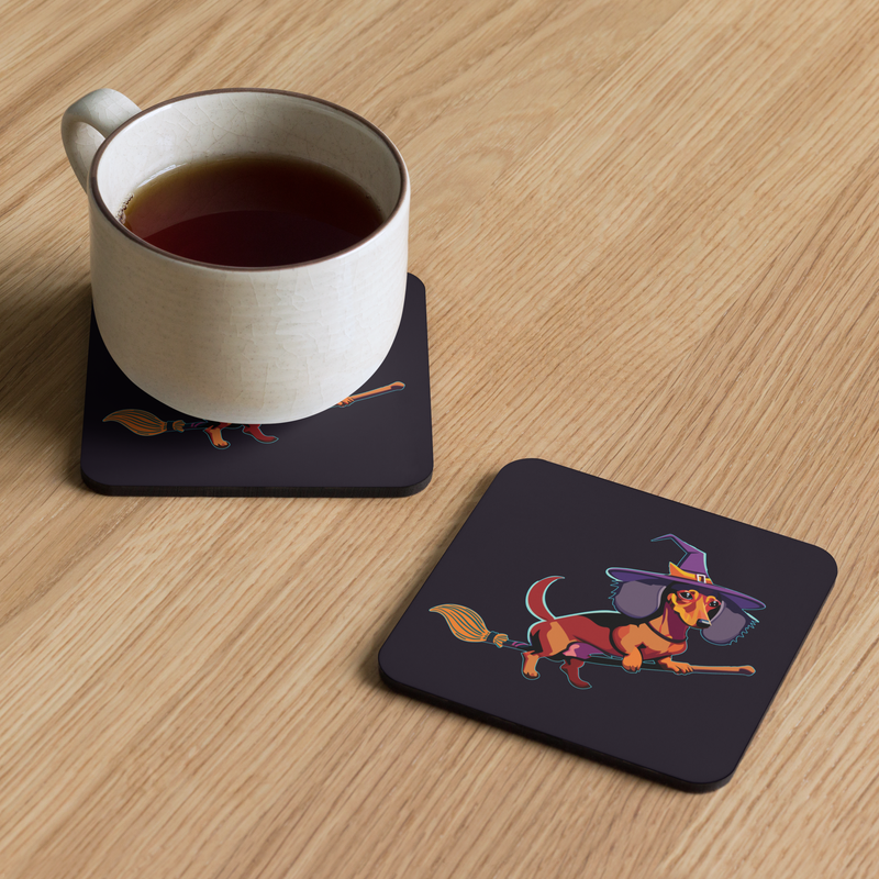 Cork-back coaster - Dachshund Halloweenie - Midnight