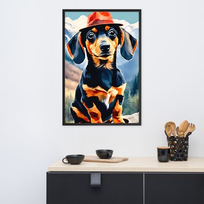 Framed Wall Art - Dachshund Mountaineer Explorer