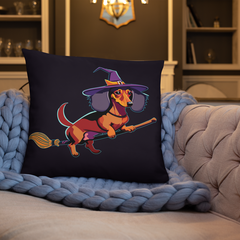 Throw Pillow (with filling) - Dachshund Halloweenie - Midnight