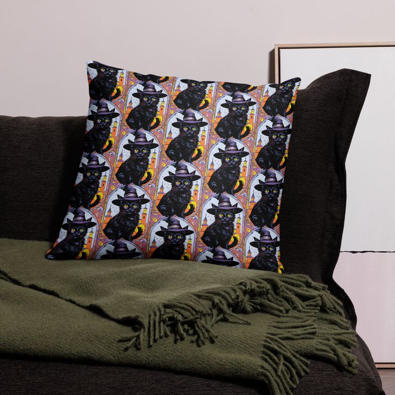 Throw Pillow (case only) - Halloween - Black Cat Witch
