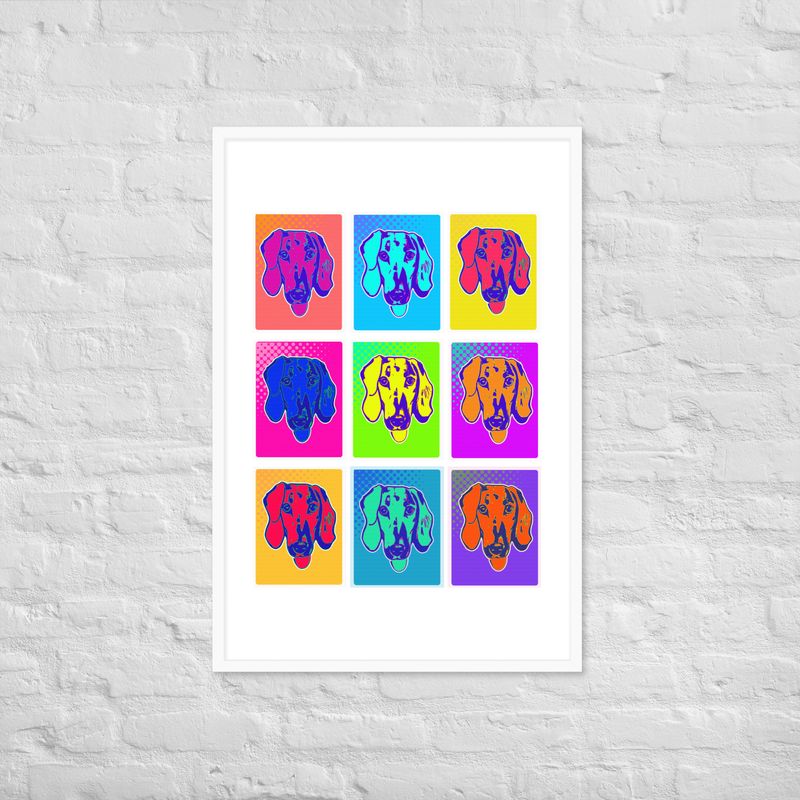 Framed Wall Art - White - Dachshund Retro Pop Art