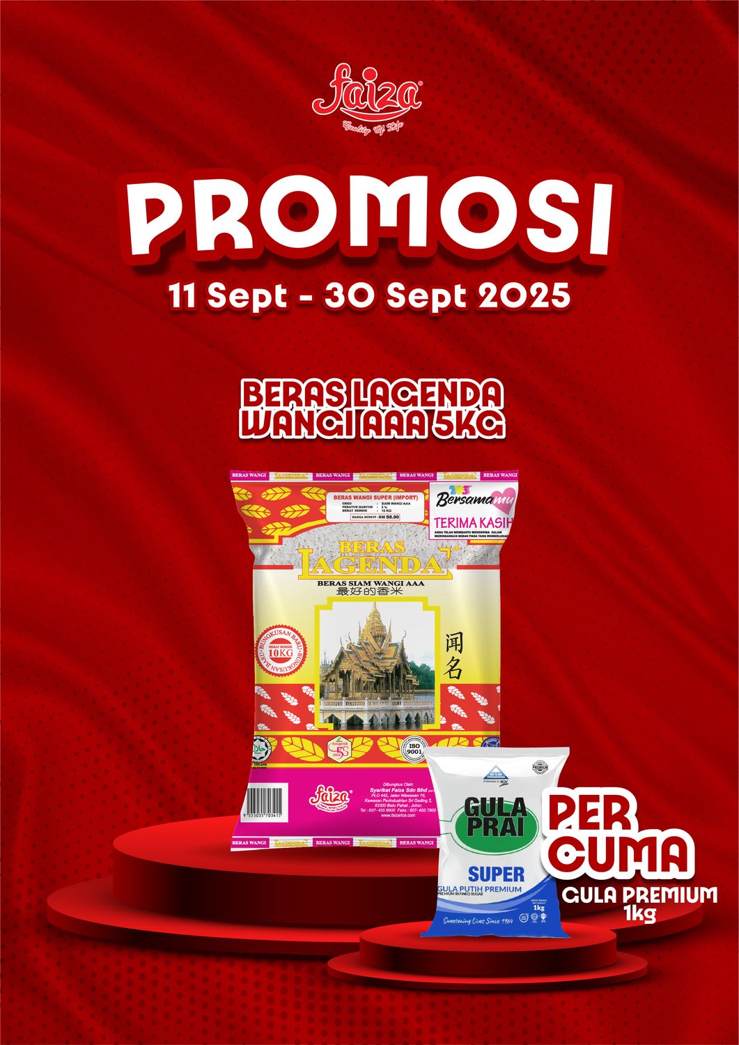 PROMO BERAS LAGENDA 5KG PERCUMA GULA 1KG
