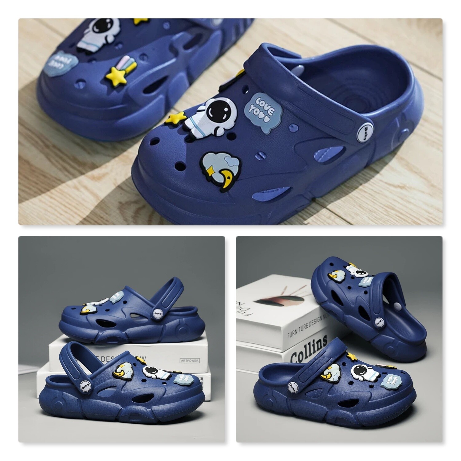 CARTOON KIDS ASTRONAUT CROCS STYLE SHOES FOR GIRLS OR BOYS