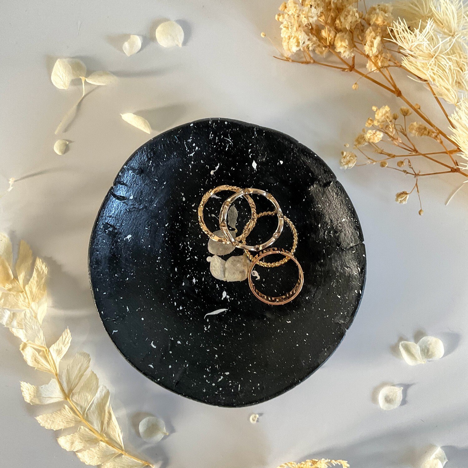 Jewellery Clay Dish - Black and White Splattered