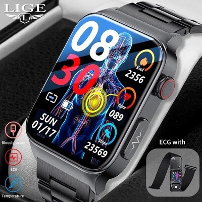 Glucose Testing, HR, Blood Pressure, Bluetooth Smart Watch