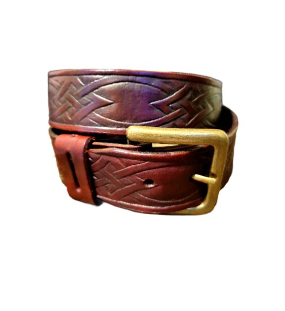 Leather Belt, Tribal Embossed, Mahogany sz 47
