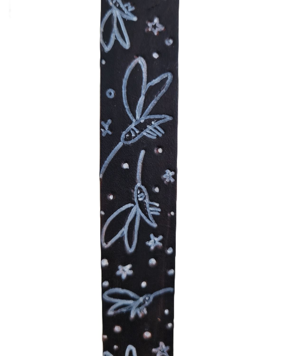 Leather Embossed Belt, Black w/White Mosquites sz 42