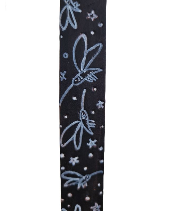 Leather Embossed Belt, Black w/White Mosquites sz 42