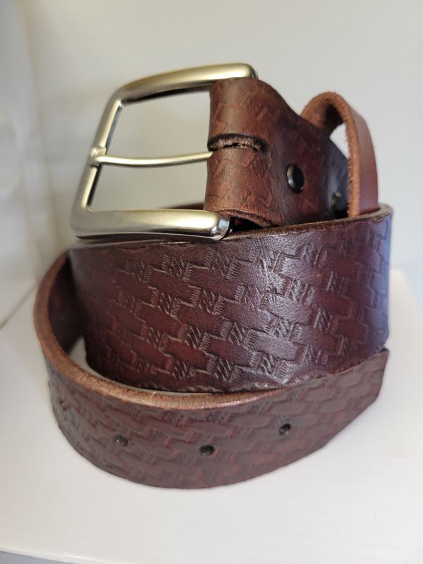 Leather Belt, Embossed Basket Weave, size 28, Antique Brown