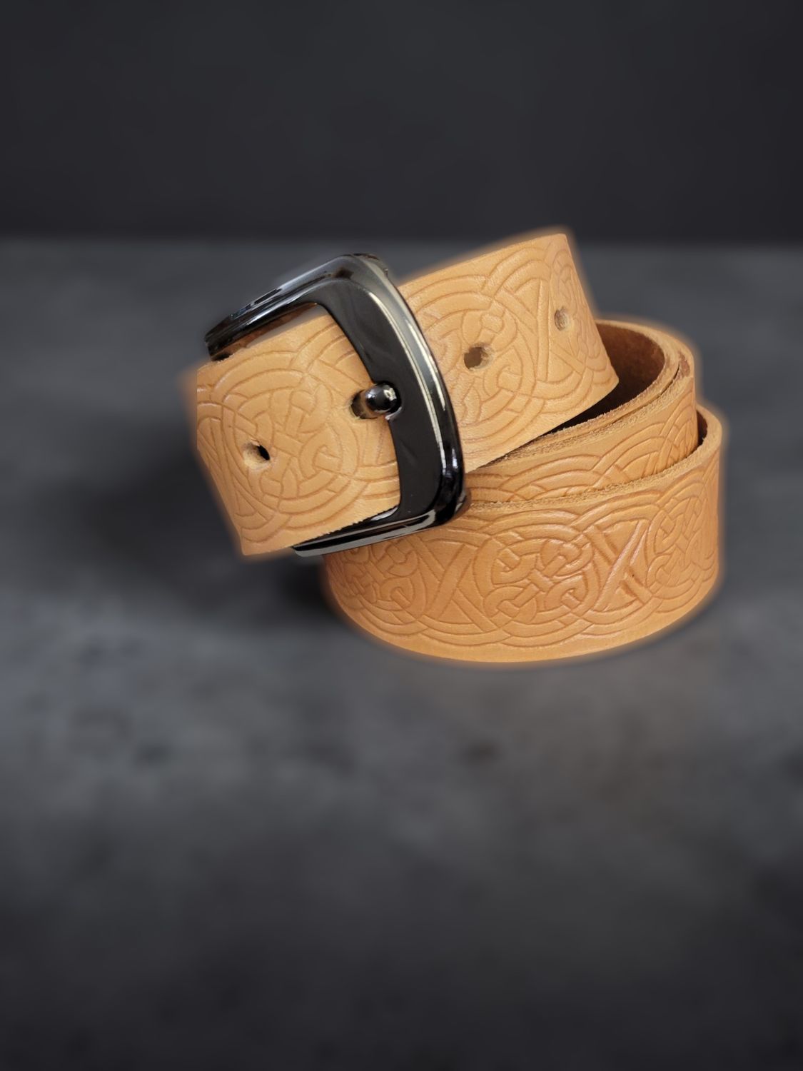 Leather Belt, Embossed Celtic Knots, size 46, Clay Brown