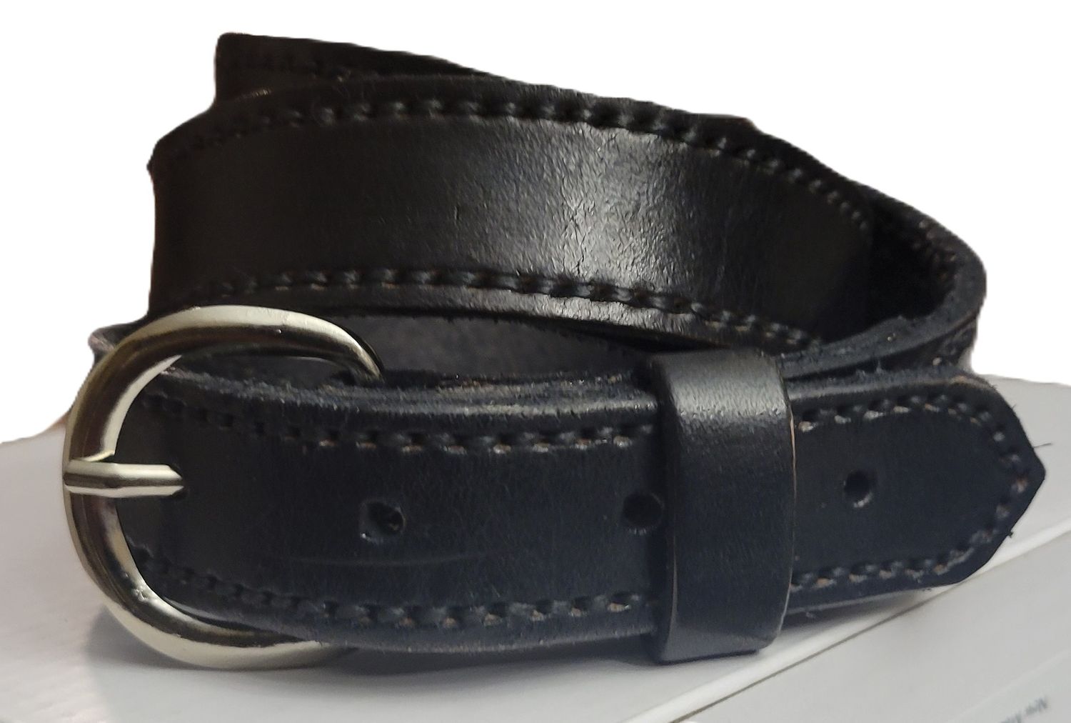 Leather belt, Black with edge stitching, handmade in the USA, size 34