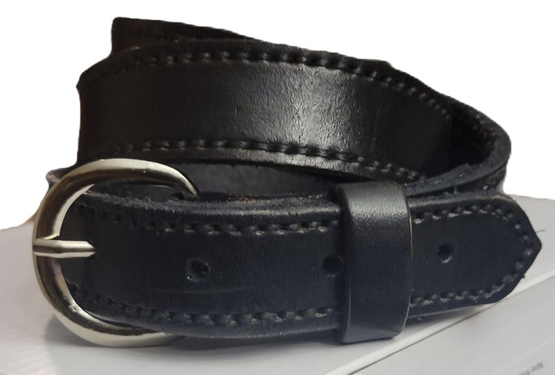 Leather belt, Black with edge stitching, handmade in the USA, size 34