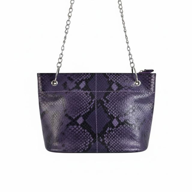Purple and Black Embossed Snake Print, Leather Bag